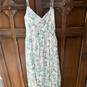 Green and White  Floral Midi Dress